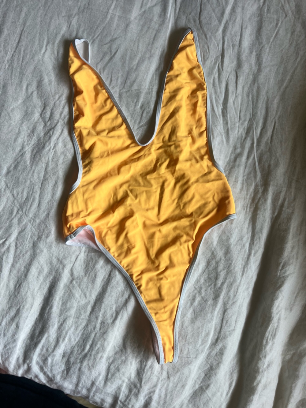 NWT SHEKINI Yellow One-Piece Swimsuit with White Trim - size Small